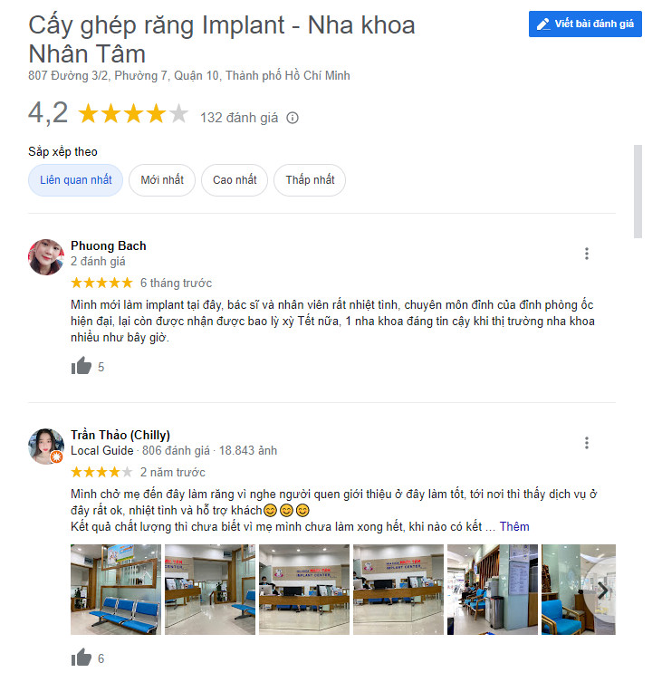 Review khách hàng đã làm răng tại Nha khoa Nhân Tâm (Ảnh từ google)